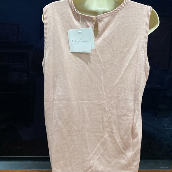 SILK LORE BY BETH TERRELL 100% pure silk light pink sleeveless knit top size L - Picture 4 of 12
